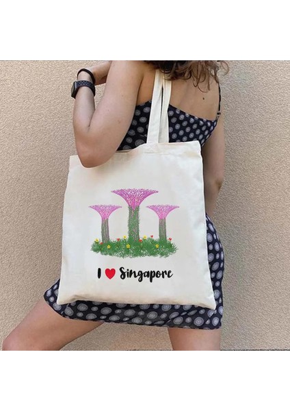 NO.191 Stili 35X40CM Arması Singapur Bayrağı Haritası Asya Shophouse Kalp Hatıra Gezisi Kalp Suluboya Alışveriş Kanvas Tote Çanta Eko Alışveriş Çantası (Yurt Dışından) indirimleri