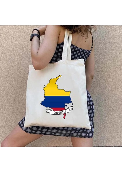 Kolombiya Tarzı 35X40CM Gürcistan Yunanistan Izlanda Iran Irlanda Italya Jamaika Letonya Meksika Romanya Ruanda Bayrağı Haritası Kanvas Alışveriş Çantası Omuz Çantası (Yurt Dışından)