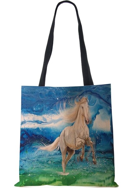 No.3 Tarzı Denizkızı Karikatür Omuzdan Askili Çanta Sahne Kadın Yeniden Kullanılabilir Kanvas Tote Çanta Harajuku Rahat Alışveriş Katlanır Depolama Çanta (Yurt Dışından)