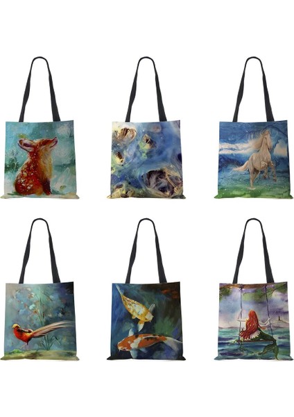 No.3 Tarzı Denizkızı Karikatür Omuzdan Askili Çanta Sahne Kadın Yeniden Kullanılabilir Kanvas Tote Çanta Harajuku Rahat Alışveriş Katlanır Depolama Çanta (Yurt Dışından) fiyatları