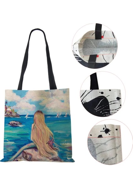 No.3 Tarzı Denizkızı Karikatür Omuzdan Askili Çanta Sahne Kadın Yeniden Kullanılabilir Kanvas Tote Çanta Harajuku Rahat Alışveriş Katlanır Depolama Çanta (Yurt Dışından) modelleri