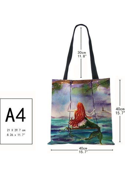 No.3 Tarzı Denizkızı Karikatür Omuzdan Askili Çanta Sahne Kadın Yeniden Kullanılabilir Kanvas Tote Çanta Harajuku Rahat Alışveriş Katlanır Depolama Çanta (Yurt Dışından) fırsatları