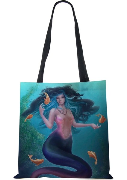 No.29 Stili Denizkızı Baskı Tote Omuz Çantası Kadınlar Için Alışveriş Yeniden Kullanılabilir Çanta Büyük Seyahat Okul Plaj Çantaları (Yurt Dışından)