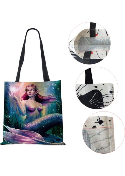 No.29 Stili Denizkızı Baskı Tote Omuz Çantası Kadınlar Için Alışveriş Yeniden Kullanılabilir Çanta Büyük Seyahat Okul Plaj Çantaları (Yurt Dışından) indirimleri