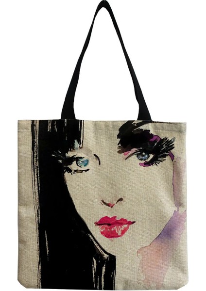 HM0971 Tarzı Audrey Hepburn Alıntılar Şık Çanta Keten Büyük Kapasiteli Yüksek Li Omuz Tote Mektup Alışveriş Çantası Kadın Özel Desen (Yurt Dışından)