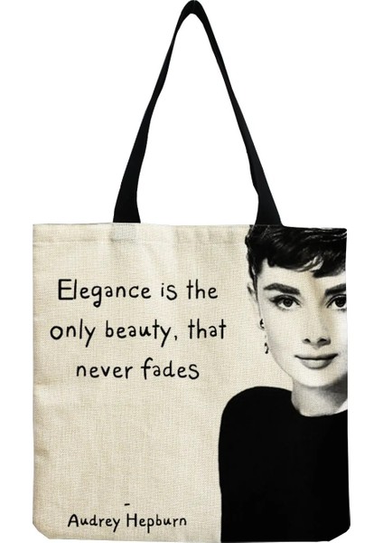 HM0971 Tarzı Audrey Hepburn Alıntılar Şık Çanta Keten Büyük Kapasiteli Yüksek Li Omuz Tote Mektup Alışveriş Çantası Kadın Özel Desen (Yurt Dışından) modelleri