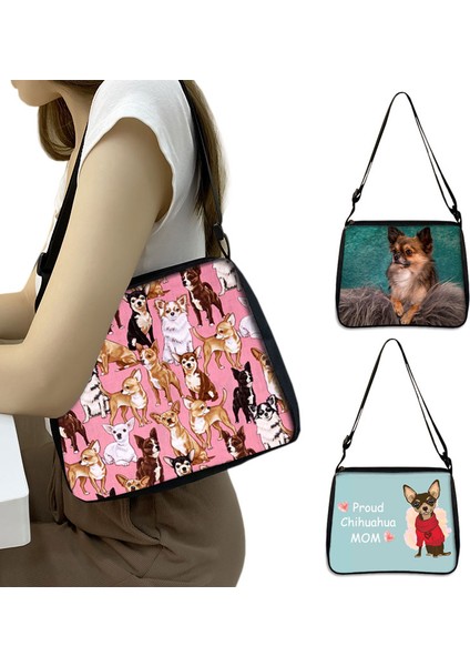 YXBJIWA08CW Stili 25CMX30CM Sevimli Köpek Chihuahua Baskı Omuzdan Askili Çanta Chihuahua Anne Kadın Çanta Küçük Debriyaj Telefon Çanta Tutucu Çanta Rahat Bez Çantalar (Yurt Dışından) modelleri