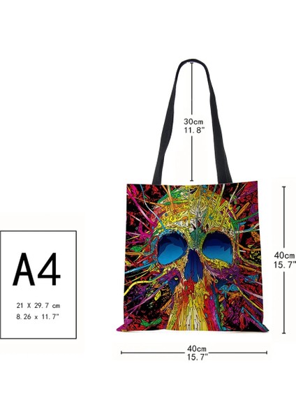 No.13 Tarzı Çiçek Kafatası Baskı Keten Tote Çanta Yeniden Kullanılabilir Omuz Çantaları Katlanır Kadın Rahat Çanta Bayan Kumaş Tote (Yurt Dışından) fırsatları