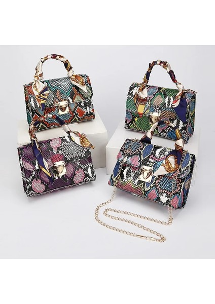 Mavi Stil Kadın Çantası Yeni Moda Yılan Desenli Çanta Ipek Eşarp Trend Omuz Askılı Çanta Cep Telefonu Çanta El Çantaları (Yurt Dışından) fiyatları