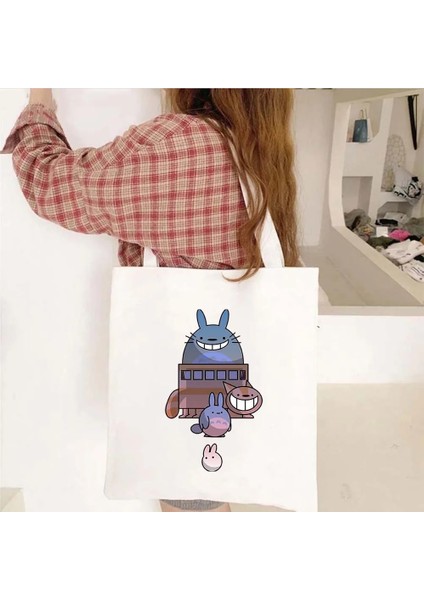 W07 Tarzı 35X40CM Anime Kız Ruhların Kaçışı Sevimli Totoro Karikatür Ghibli Komşum Kadın Kanvas Omuz Pamuk Tote Çanta Shopper Alışveriş Çantaları (Yurt Dışından)
