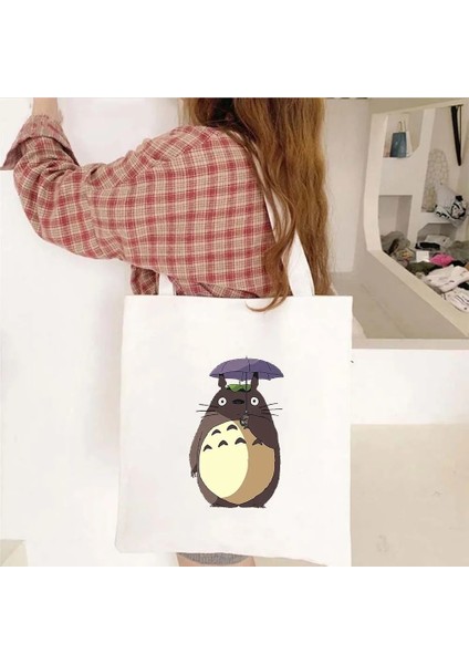 W07 Tarzı 35X40CM Anime Kız Ruhların Kaçışı Sevimli Totoro Karikatür Ghibli Komşum Kadın Kanvas Omuz Pamuk Tote Çanta Shopper Alışveriş Çantaları (Yurt Dışından) modelleri