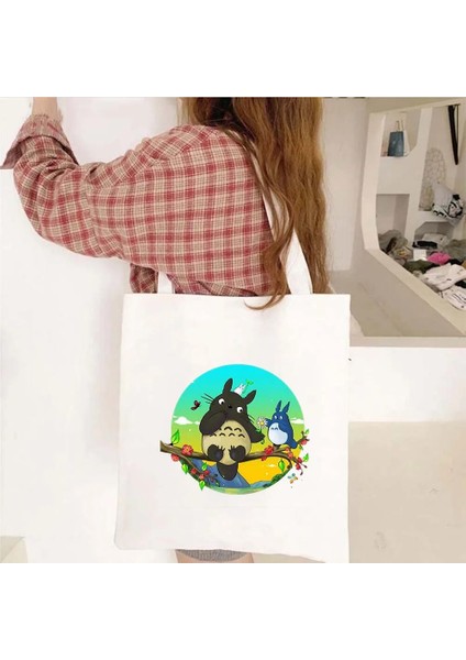 W07 Tarzı 35X40CM Anime Kız Ruhların Kaçışı Sevimli Totoro Karikatür Ghibli Komşum Kadın Kanvas Omuz Pamuk Tote Çanta Shopper Alışveriş Çantaları (Yurt Dışından) indirimleri