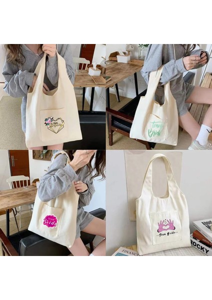 5GELIN018 Tarzı Gelin Desen Kanvas Yelek Çanta Tote Alışveriş Çantaları Bayan Için Yeni Karikatür Omuz Çantası Kadın Eko Alışveriş Çantası Rahat Bez Çantalar (Yurt Dışından) modelleri