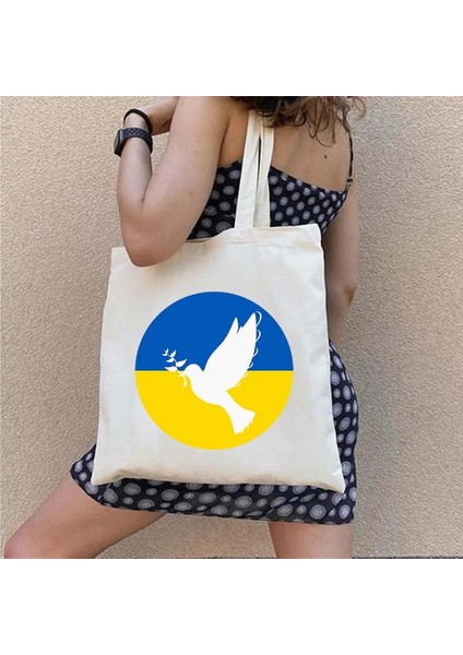 W168 Tarzı 35X40CM Çiçek Ukrayna Bayrağı Ukrayna Arması Ukraynalı Kız Vatansever Kadın Kanvas Omuz Çantası Harajuku Alışveriş Çantaları (Yurt Dışından)