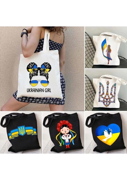 W168 Tarzı 35X40CM Çiçek Ukrayna Bayrağı Ukrayna Arması Ukraynalı Kız Vatansever Kadın Kanvas Omuz Çantası Harajuku Alışveriş Çantaları (Yurt Dışından) fiyatları