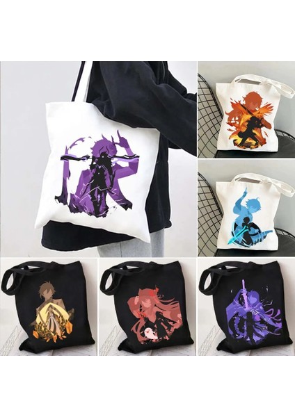 Keqing Stili 35X40CM Anime Manga Tote Çanta Raiden Hu Tao Kaeya Kazuha Keqing Zhongli Childe Chongyun Ge Etki Alışveriş Çantaları Kanvas Pamuk Çanta (Yurt Dışından) indirimleri