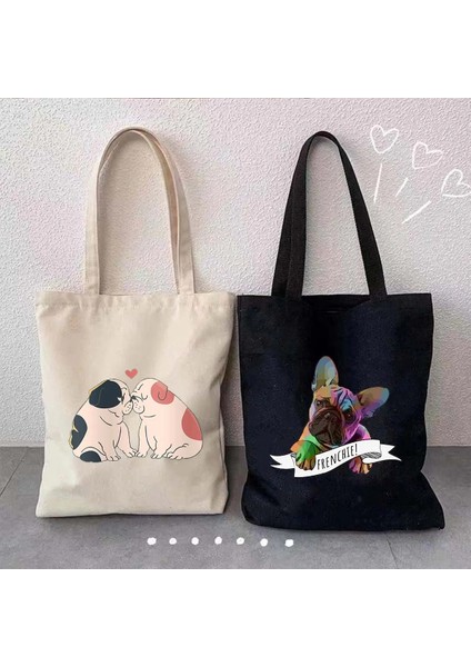 NO.120 Tarzı 35X40CM Komik Dachshund Köpek Sevimli Kalp Ingilizce Hayır Fransız Bulldog Kadın Pamuk Alışveriş Çantaları Eko Tote Kanvas Kumaş Omuzdan Askili Çanta Çanta (Yurt Dışından) modelleri