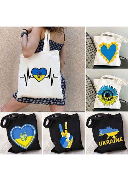 B118 Tarzı 35X40CM Barış Ukrayna Bayrağı Haritası Ayçiçekleri Ukrayna Aşk Kalp Arması Kadın Kanvas Omuz Çantaları Alışverişçi Alışveriş Çantaları (Yurt Dışından) fiyatları