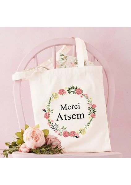 G15087-TBBG-F Stili Merci Atsem Moda Çanta Omuz Tote Çanta Kadın Çantası Alışveriş Basit Eko Çiçek Baskı Okul Kitap Depolama Kılıfı Atsem Hediyeler (Yurt Dışından)