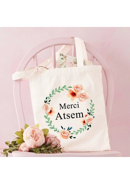 G15087-TBBG-F Stili Merci Atsem Moda Çanta Omuz Tote Çanta Kadın Çantası Alışveriş Basit Eko Çiçek Baskı Okul Kitap Depolama Kılıfı Atsem Hediyeler (Yurt Dışından)