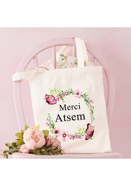 G15087-TBBG-F Stili Merci Atsem Moda Çanta Omuz Tote Çanta Kadın Çantası Alışveriş Basit Eko Çiçek Baskı Okul Kitap Depolama Kılıfı Atsem Hediyeler (Yurt Dışından)