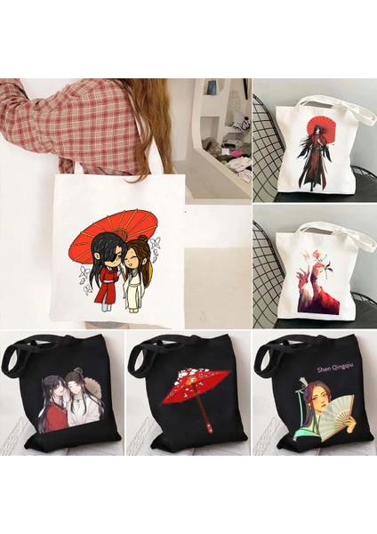 NO.121 Stili 35X40CM Anime Tian Guan Ci Fu Cennet Resmi Nimet Tgcf Hua Cheng Xielian Grafik Şemsiye Eller Kanvas Tote Çanta Alışveriş Çantası (Yurt Dışından)
