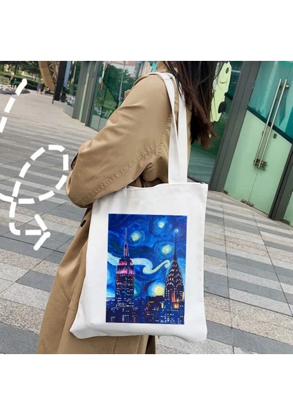 No.38 Tarzı 35X40CM New York Özgürlük Anıtı Nyc Mektup Yıldızlı Gece Empire State Kadın Çanta Omuz Alışveriş Kanvas Tote Kadın Çanta Bolsas (Yurt Dışından)