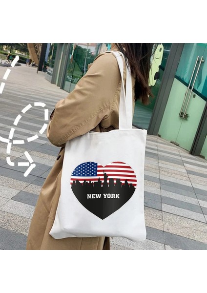 No.38 Tarzı 35X40CM New York Özgürlük Anıtı Nyc Mektup Yıldızlı Gece Empire State Kadın Çanta Omuz Alışveriş Kanvas Tote Kadın Çanta Bolsas (Yurt Dışından) fiyatları