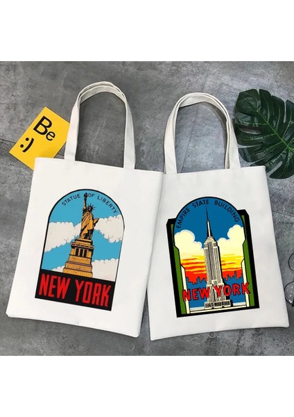 No.38 Tarzı 35X40CM New York Özgürlük Anıtı Nyc Mektup Yıldızlı Gece Empire State Kadın Çanta Omuz Alışveriş Kanvas Tote Kadın Çanta Bolsas (Yurt Dışından) fırsatları