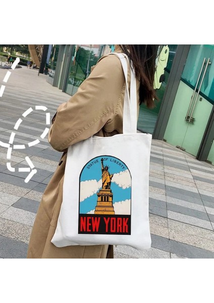 No.38 Tarzı 35X40CM New York Özgürlük Anıtı Nyc Mektup Yıldızlı Gece Empire State Kadın Çanta Omuz Alışveriş Kanvas Tote Kadın Çanta Bolsas (Yurt Dışından) indirimleri