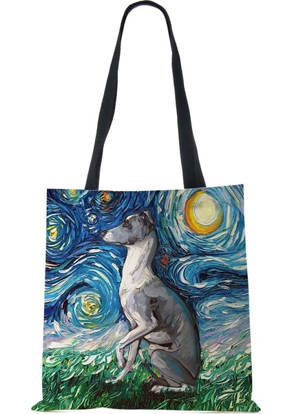 No.37 Tarzı Aslan Köpek Baskı Kadın Kanvas Omuzdan Askili Çanta Rahat Alışveriş Yeniden Kullanılabilir Çanta Büyük Kapasiteli Katlanır Seyahat Okul Çantası 2022 (Yurt Dışından)