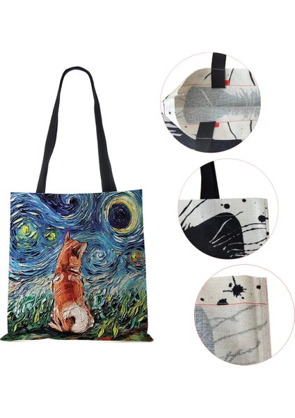 No.37 Tarzı Aslan Köpek Baskı Kadın Kanvas Omuzdan Askili Çanta Rahat Alışveriş Yeniden Kullanılabilir Çanta Büyük Kapasiteli Katlanır Seyahat Okul Çantası 2022 (Yurt Dışından) modelleri