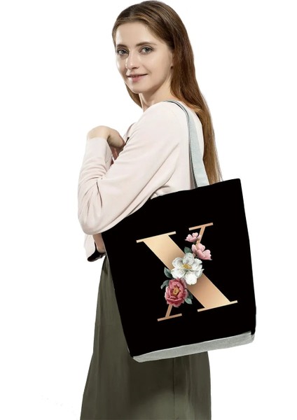 HL6682 Tarzı Bayanlar Alışveriş Çantası Tüm Maç Mektup Serisi Çanta Katlanabilir Yeniden Kullanılabilir Alışverişçi Harajuku Tarzı Çanta Öğrenci Tote Çanta Saklama Poşetleri (Yurt Dışından)