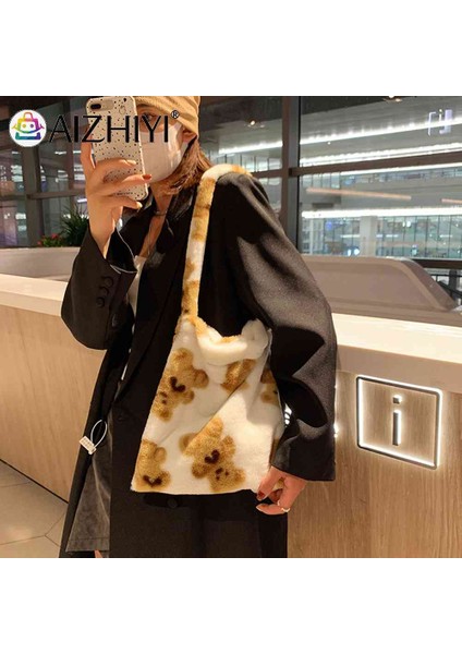 Yeşil Stil Retro Leopar Baskı Çanta Womeoft Peluş Omuz Çantaları Kadın Büyük Kapasiteli Seyahat Çantası Kış Sıcak Kabarık Tote (Yurt Dışından) modelleri