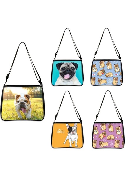 YXBBGQS12 Tarzı 25CMX30CM Sevimli Pug Köpek Baskı Omuzdan Askili Çanta Kadın Çanta Yaratıcı Bulldog Terrier Crossbody Çanta Yetişkin Kitap Çantası Öğrenci Postacı Çantası (Yurt Dışından) fırsatları