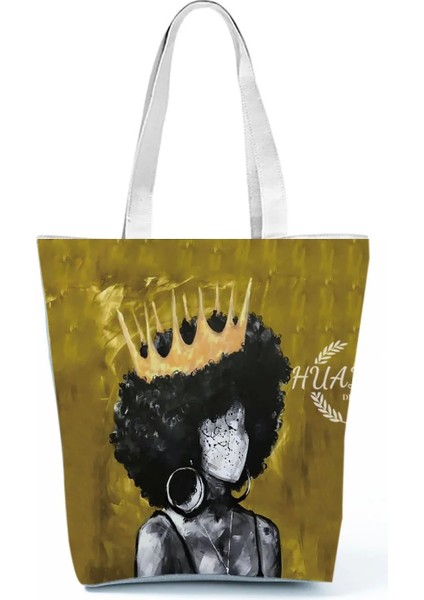 No.6 Stili 23-27CM Retro Siyah Afrika Kız Omuz Çantası Tasarımcı Yıldızlı Gökyüzü Yağlıboya Çanta Büyük Kapasiteli Eko Yeniden Kullanılabilir Kadın Rahat Tote (Yurt Dışından)