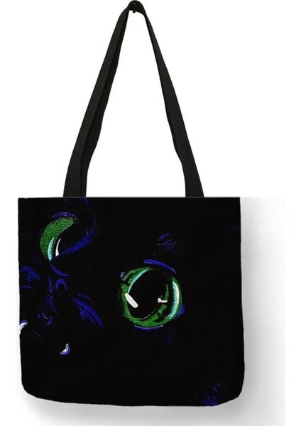 No.11 Tarzı 23-27CM Siyah Kedi Baskı Hayvan Sanat Resim Alışveriş El Çantası Kadın Omuz Çantası Eko Büyük Grafik Tote Alışveriş Çantası Butik Için (Yurt Dışından)