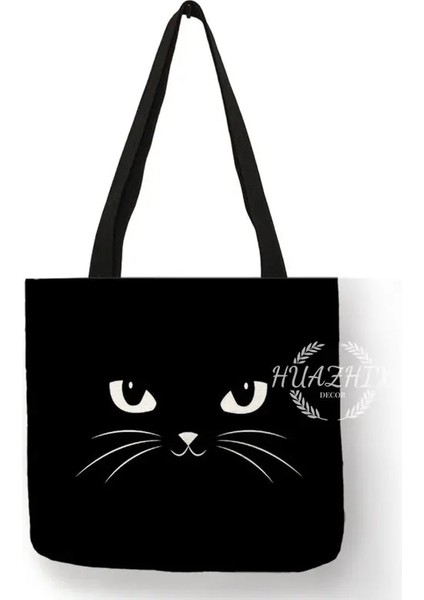 No.11 Tarzı 23-27CM Siyah Kedi Baskı Hayvan Sanat Resim Alışveriş El Çantası Kadın Omuz Çantası Eko Büyük Grafik Tote Alışveriş Çantası Butik Için (Yurt Dışından) fiyatları