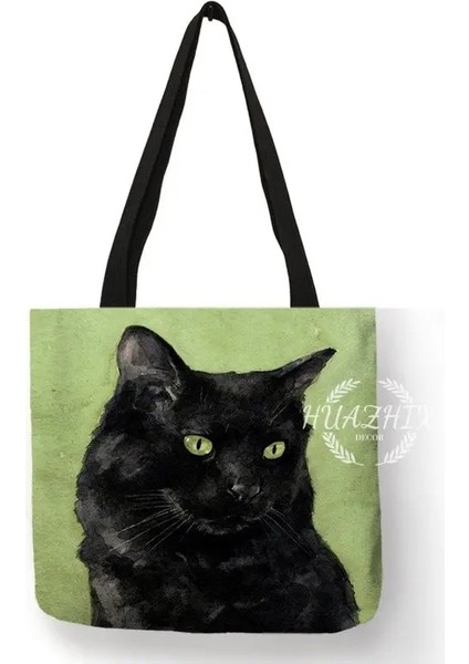 No.11 Tarzı 23-27CM Siyah Kedi Baskı Hayvan Sanat Resim Alışveriş El Çantası Kadın Omuz Çantası Eko Büyük Grafik Tote Alışveriş Çantası Butik Için (Yurt Dışından) modelleri
