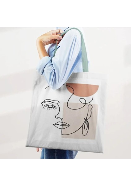 No.6 Stili 35-40CM Kore Ulzzang Omuz Çantaları Ins Shopper Tote Tuval Kadın Büyük Kapasiteli Rahat Trendy Okul Çantası Harajuku Sanat Soyut Yüz (Yurt Dışından) fiyatları