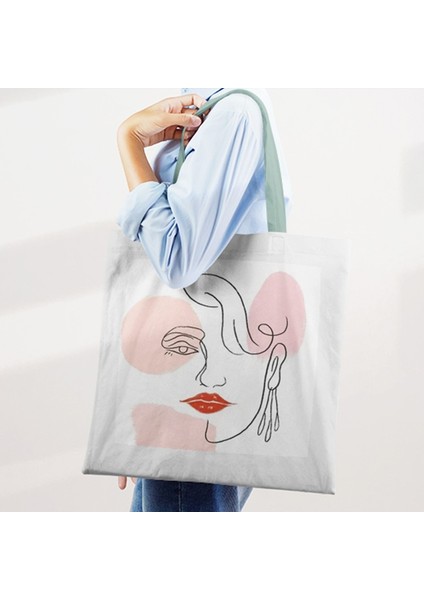 No.6 Stili 35-40CM Kore Ulzzang Omuz Çantaları Ins Shopper Tote Tuval Kadın Büyük Kapasiteli Rahat Trendy Okul Çantası Harajuku Sanat Soyut Yüz (Yurt Dışından) fırsatları