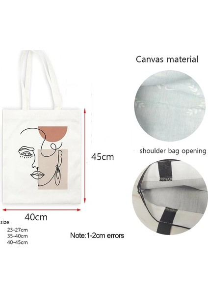 No.6 Stili 35-40CM Kore Ulzzang Omuz Çantaları Ins Shopper Tote Tuval Kadın Büyük Kapasiteli Rahat Trendy Okul Çantası Harajuku Sanat Soyut Yüz (Yurt Dışından) indirimleri