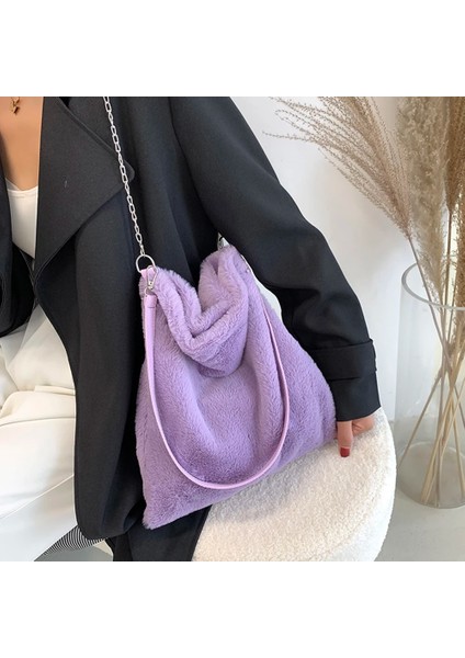 Kahverengi Tarzı Moda Kadın Düz Renk Omuz Çantası Kış Yumuşak Peluş Kova Çanta Taklit Kürk Alışveriş Çantası Büyük Kapasiteli Kabarık Zincir Çanta (Yurt Dışından) fiyatları