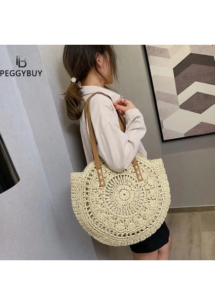Yeşil Stil Yaz Yuvarlak Hasır Çanta Kadınlar Için Rattan Çanta El Yapımı Dokuma Plaj Crossbody Çanta Kadın Mesaj Çanta Tote (Yurt Dışından) modelleri
