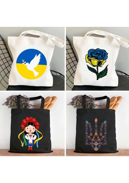 B37 Tarzı 35X40CM Ayçiçeği Güller Ukraynalı Kız Damga Barış Ukrayna Bayrağı Haritası Erkek Kadın Omuz Alışveriş Pamuk Kanvas Tote Çanta Alışveriş Çantaları (Yurt Dışından) modelleri