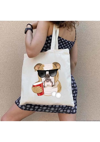 NO.108 Tarzı 35X40CM Komik Dachshund Köpek Sevimli Kalp Ingilizce Hayır Fransız Bulldog Kadın Pamuk Alışveriş Çantaları Eko Tote Kanvas Kumaş Omuzdan Askili Çanta Çanta (Yurt Dışından)