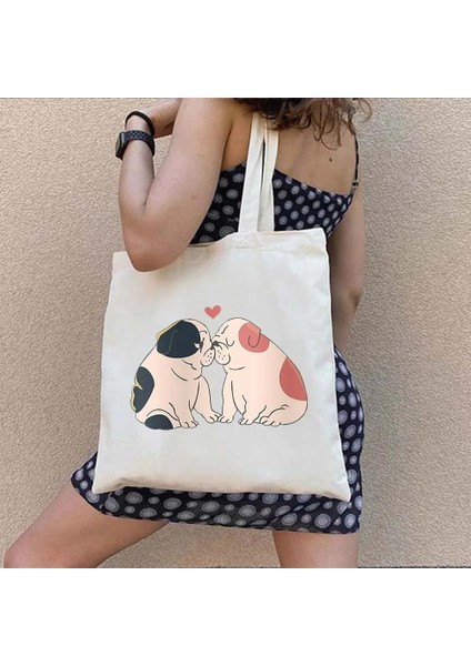 NO.108 Tarzı 35X40CM Komik Dachshund Köpek Sevimli Kalp Ingilizce Hayır Fransız Bulldog Kadın Pamuk Alışveriş Çantaları Eko Tote Kanvas Kumaş Omuzdan Askili Çanta Çanta (Yurt Dışından) fırsatları