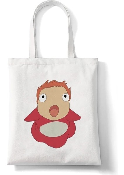 G615 Tarzı Karikatür Sevimli Ponyo On The Cliff Tote Çanta Unisex Anime Sosuke Kanvas Çanta Hayao Miyazaki Alışveriş Çantaları Baskılı Rahat Omuz Çantası (Yurt Dışından)
