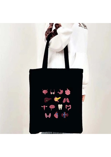 NO.160 Stili 35X40CM Komik Anatomi Tıp Sağlık Kalp Beyin Doktor Hemşire Tıbbi Stetoskop Erkek Kadın Omuz Kanvas Tote Çanta Alışveriş Çantaları (Yurt Dışından)