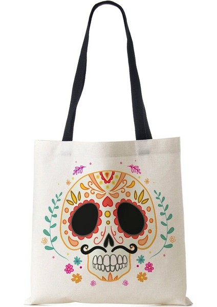 No.13 Tarzı Soyut Sanat Kafatası H Baskı Alışveriş Çantaları Kadın Katlanır Yeniden Kullanılabilir Özelleştirmek Tote Omuz Çantası Kanvas Bakkal Çanta (Yurt Dışından)